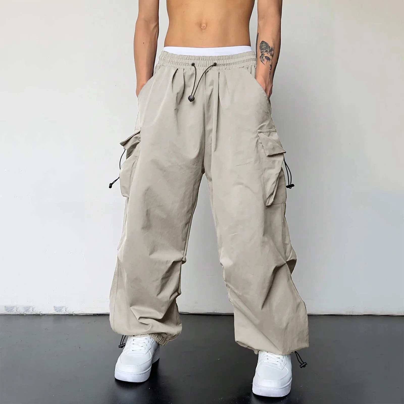 Harajuku Oversized Cargo Parachute Pants Men Streetwear Vintage Y2k Hip Hop Wide Leg Joggers Baggy Casual Sweatpants Techwear 250110