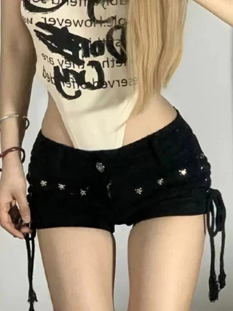 Short Skinny Creativity Laceup Streetwear Daily Personality Students Holiday Fashion Sexy American Retro Leisure 250107
