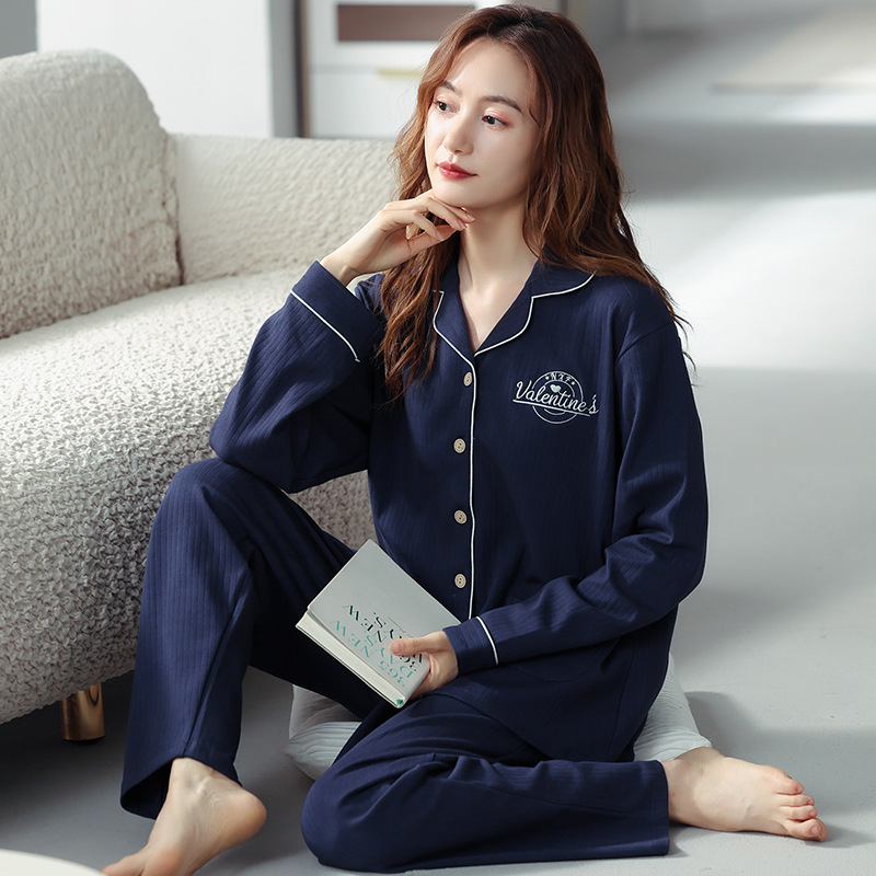 B665-Pure cotton pajamas women spring and autumn long-sleeved women's cardigan autumn and winter pure cotton confinement clothes plus size home c