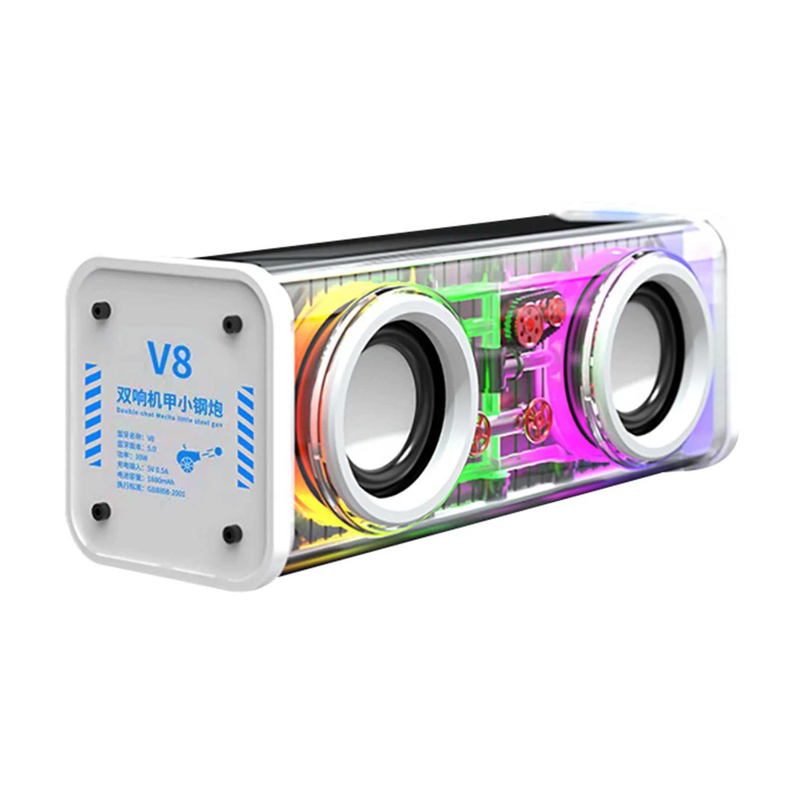 Car Audio 1800mAh Wireless Stereo Speaker Transparent Mecha Music Speakers Colorful Light Bluetooth-compatible 5.0 for Outdoor Home Party H250118