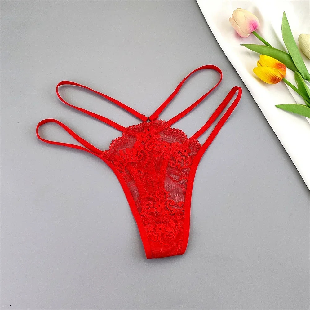 3 Pcs Lace Thin Strap Thong Women Low Waist Sexy Perspective Underwear Ladies Transparent G-string Panty Plus Size T-back 250114