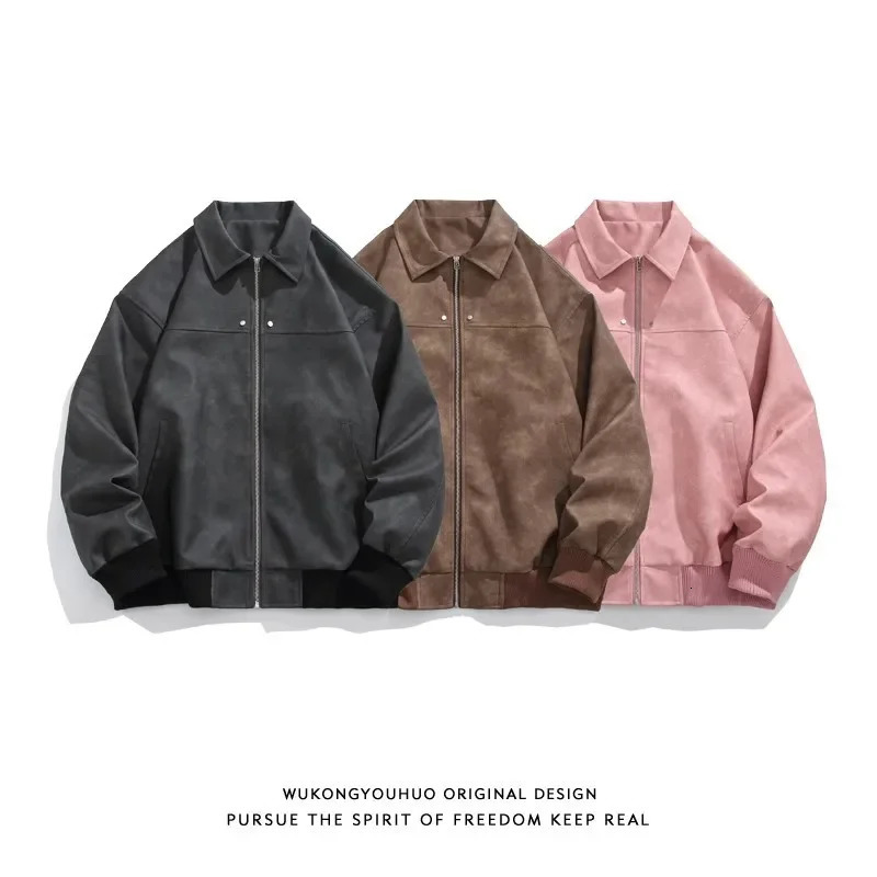 American Style Vintage Brown Lapel Leather Jacket High-End Feel Chamois Leather Couple Jacket Casual Scene Regular Type 250109