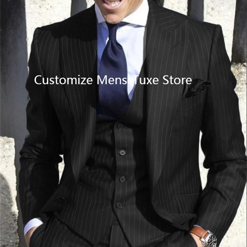 2024 Men Suits Stripe Blazer Wedding Male Groom Tuxedos Suit with Pants 3 Pieces JacketPantsVest Costume Homme 250118