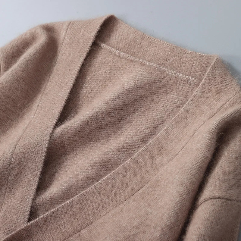 Autumn Winter Cardigan Mens V-Neck Top 100% Mink Cashmere Knitted Sweater Casual Loose Large Long Sleeved shirt Jacket 250113