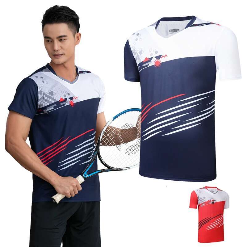Ddmytiger China Domestic New Badminton Shirts Elasticity Print Breathable Comfort Tennis Training Short Sleeves V Neck Polyester Running Gym Fashion T