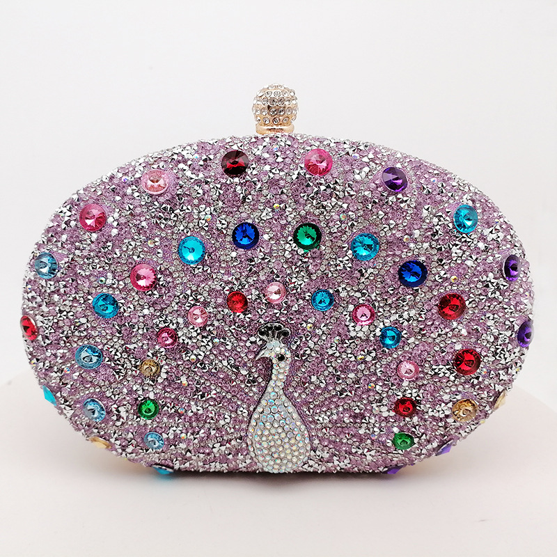New peacock diamond-encrusted evening bag retro party bag black high-end dress bag