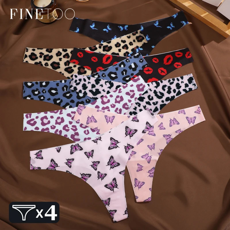 FINETOO 4Pcs Ultra Soft Underwear For Women Sexy Graphic Print Seamless Thongs Female Stretch Leopard G Strings Comfort Lingerie 250114