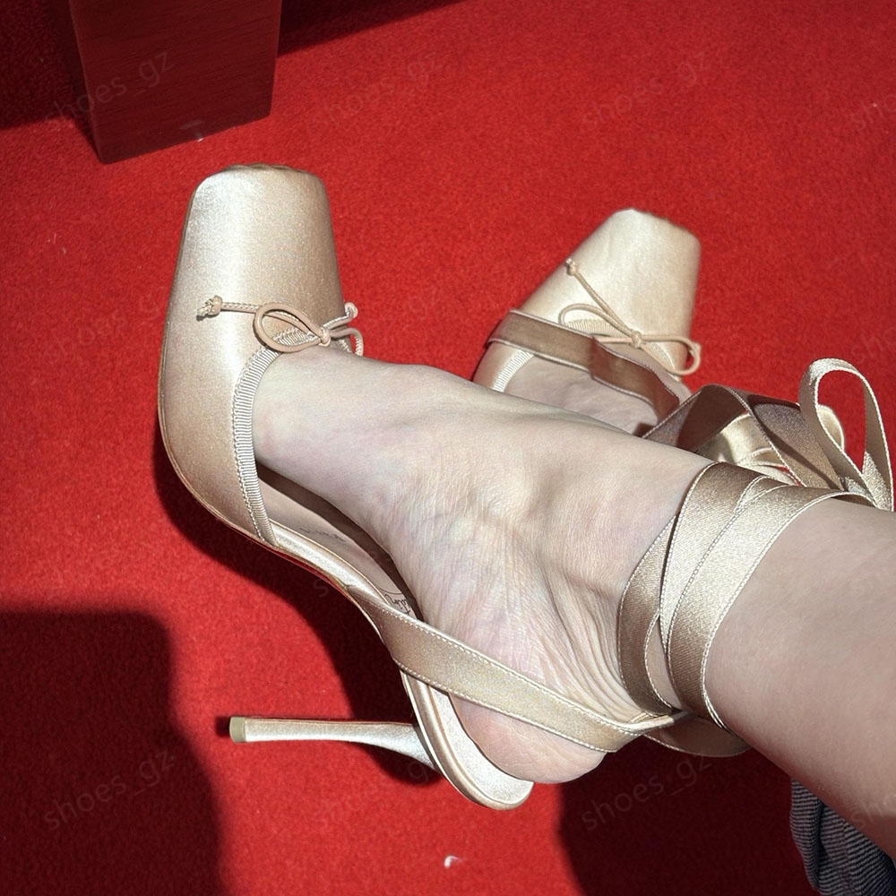 Square Toe Stiletto Heel Ballet Women Fashion Ankle strap Satin Designer Dress Shoes Sgbacks shoes sandals Size 34-41 with box
