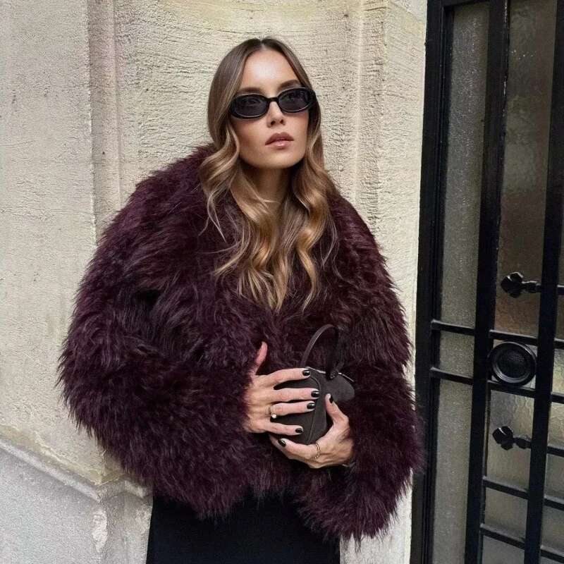 2024 Winter Hot Trendy Iconic Blogger Fashion Bury Faux Coat Women Overcoat Girls Shawl Collar Lamb Fur Jacket
