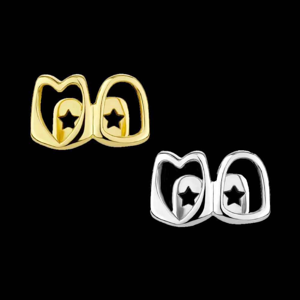 RACHELZ Trend Double Hollow Heart Teeth Grillz Hip Hop 14K Gold Plated Tooth Caps For Women Men Jewelry Cosplay Dental GrillsXJ250114