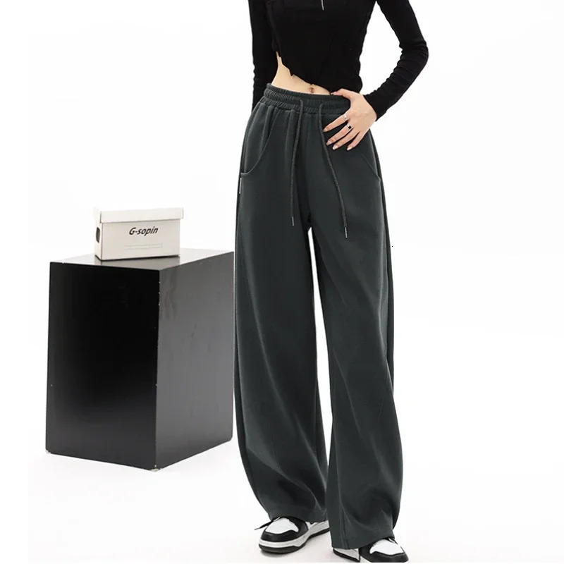 2024 Men Women Sweatpants Autumn and Winter Solid Color Casual Versatile Wide Leg Trousers Soft Sports Jogging Pants Female 250113