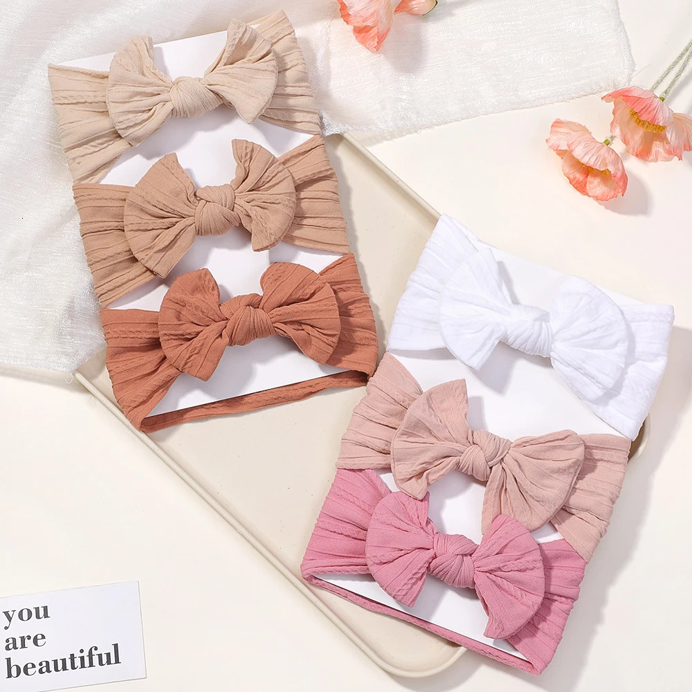 3Pcs Solid Color Baby Headband Bow Children Hair Band Elastic Nylon born Headbands Soft Turban Headwrap Kid Accessories 250117