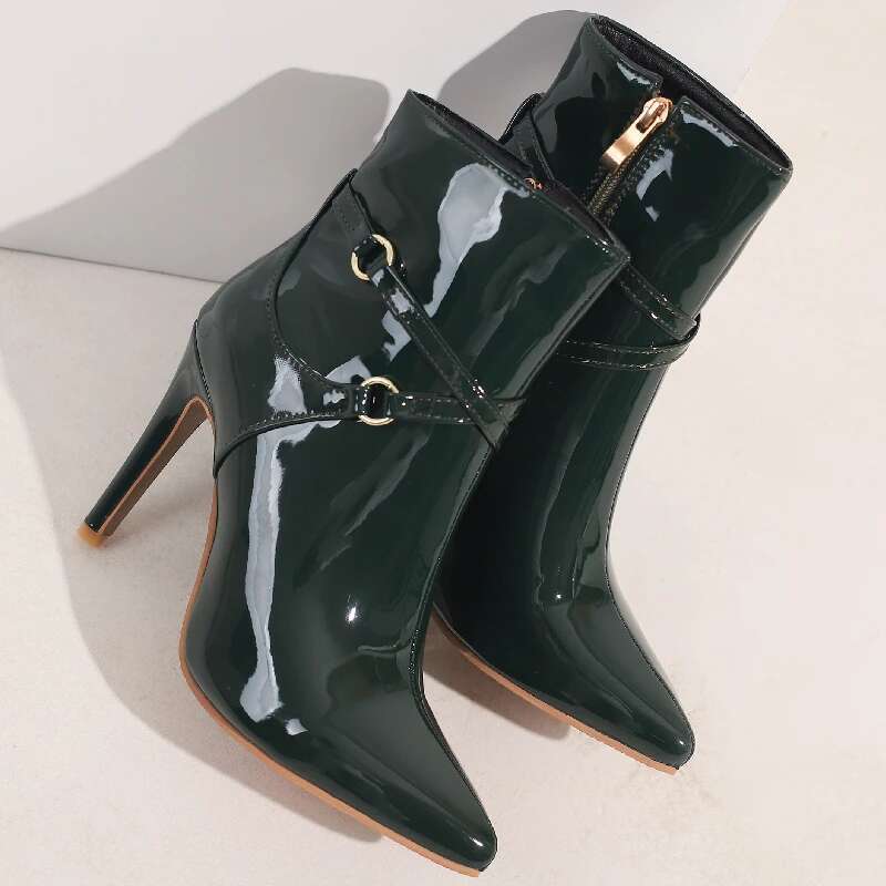 Sexy Ankle Boots Women New 2024 Point Black Green Red Short Boot Patent Leather Dance Party Shoes Lady Large Size 48 50