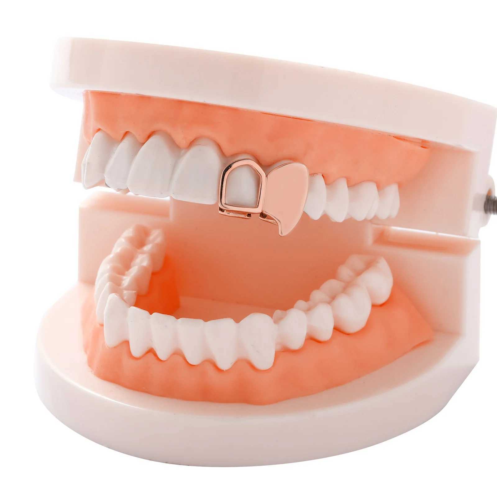 Hip Hop Rapper Single Shackle Teeth Grillz Cap Top Bottom Dental Braces Hollow Out Metal Personality Tooth JewelryXJ250114