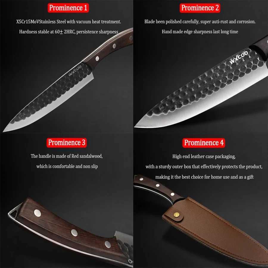 Stainless Steel Kitchen Knives Full Tang Forged Boning Knife Meat Cleaver Butcher Knife Utility Knife with Cover Knife SuppliesXJ250117