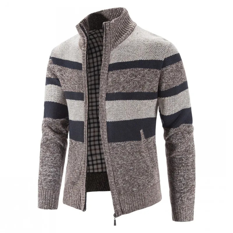 Mens Knit Cardigan Casual Sweatercoat Fashion Patchwork Knitted Cardigan Sweaters Outwear Stand Collar Warm Knitting Jacket Men 250113