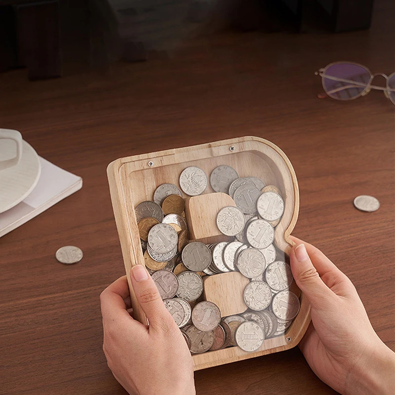 26 Alphabet Moneybox Coin Money Piggy Bank Wooden Letter Saving Box Desktop Ornament Home Decor Crafts For Kids 250114