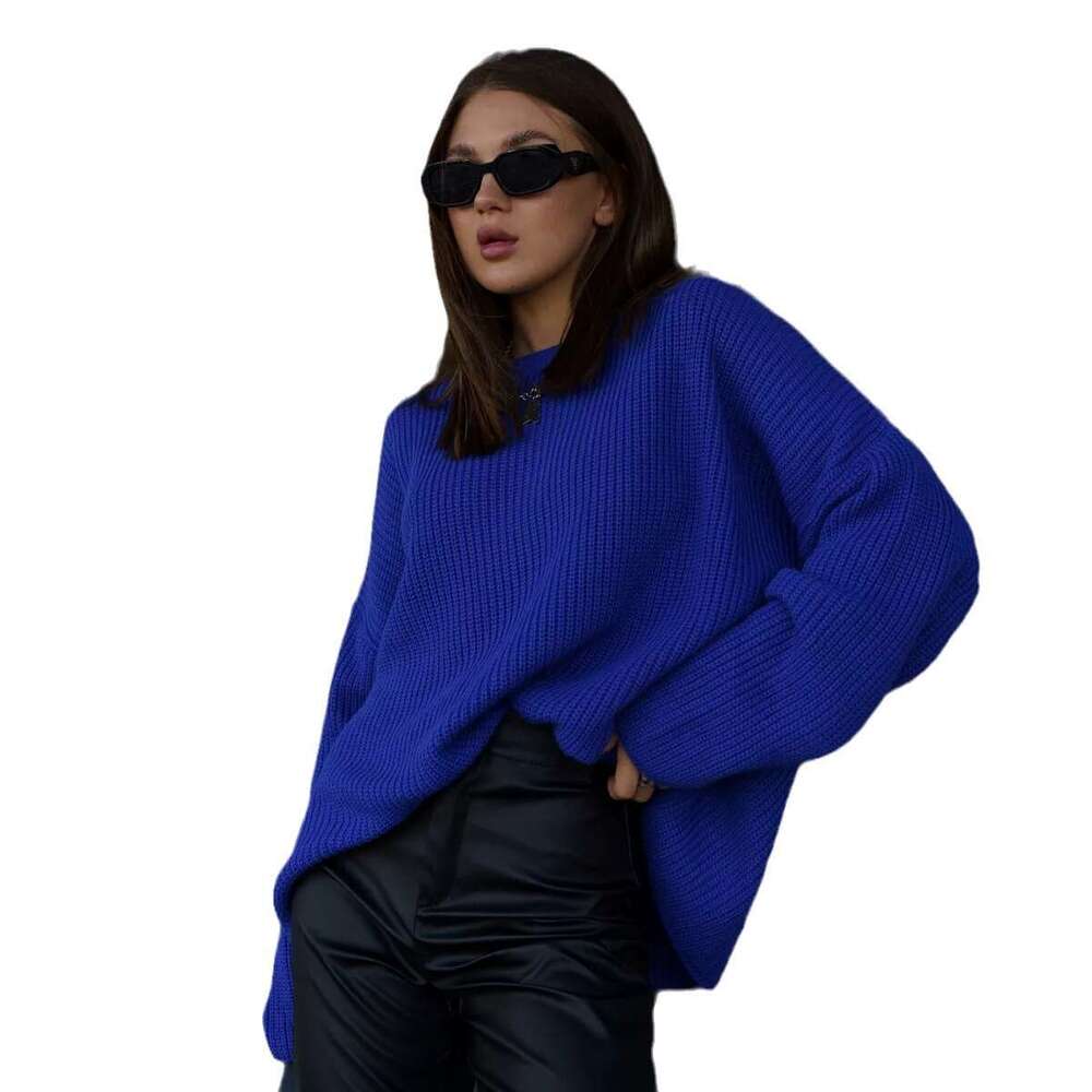Solid color round neck 2025 European American Spring and Autumn loose knit pullover sweater feminine versatile new trend clothing ins