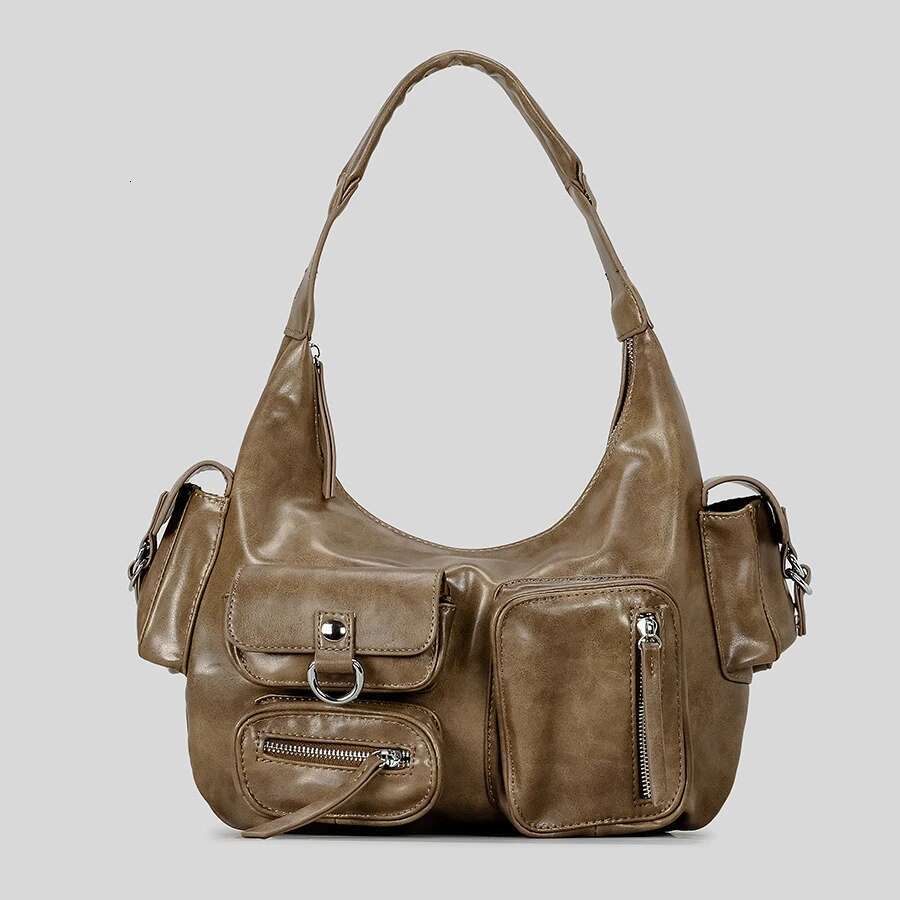 Fashion Multiple Pockets Halfmoon Underarm Y2k Women Shoulder Bags Pu Leather Lady Handbags Hobos Small Tote Bag 2024