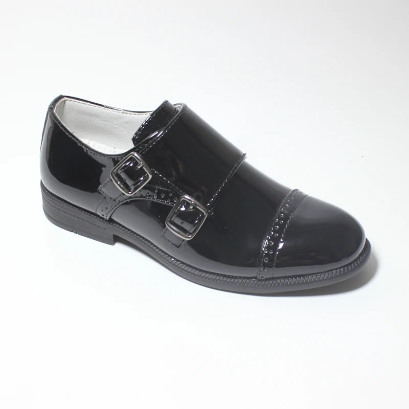 Kids Leather Shoes Boys Arch Support Double Buckle Slides Adjustable Black Formal Suit Shoes Wedding Page School Prom Smart 250113