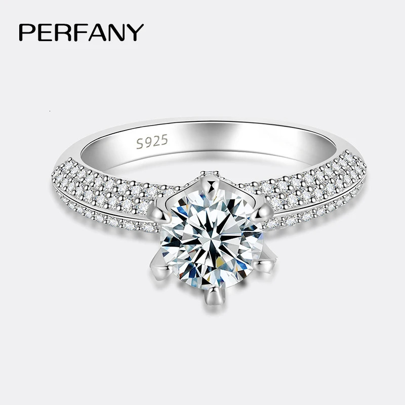 PERFANY 2CT Ring for Women S925 Pure Silver Laboratory Certified Cultivated Diamonds Eternal Wedding Jewelry 250110
