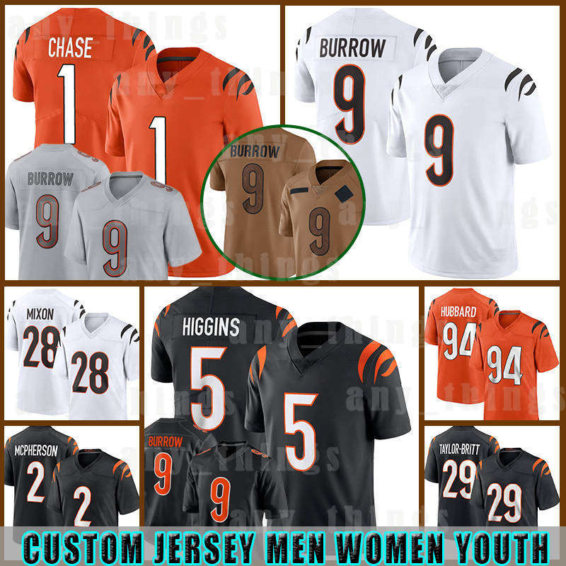 1 Ja'Marr Chase 9 Joe Burrow Football Jerseys Cincinnaties Evan McPherson Sam Hubbard Tee Higgins Cam Taylor-Britt Trey Hendrickson Andrei Iosivas Mike Gesicki Brown