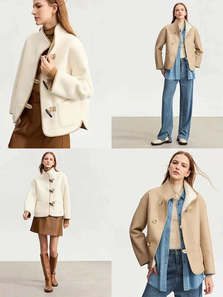 AMII Women's Chinese Style Fur Jacket 2023 Winter Fashion PU Leather Stand Collar Contrast Double Sided Outerwear Tops 12344213