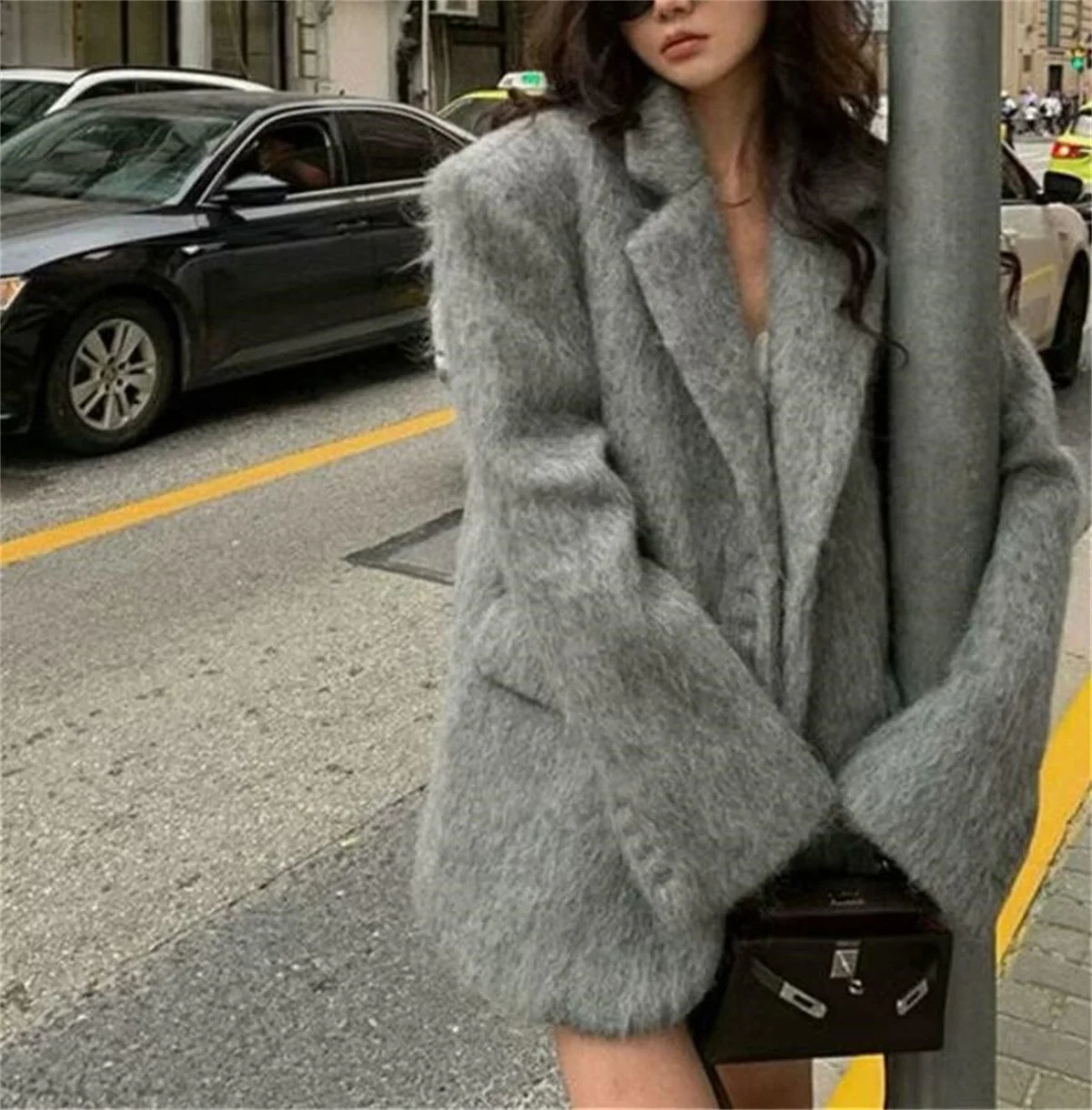 Womens Fashion Lapel Pink Coats Single Breasted Long Sleeve Elegant Coat Autumn Winter Warm Blazer Casual Pockets Lady Outwear 250109Z