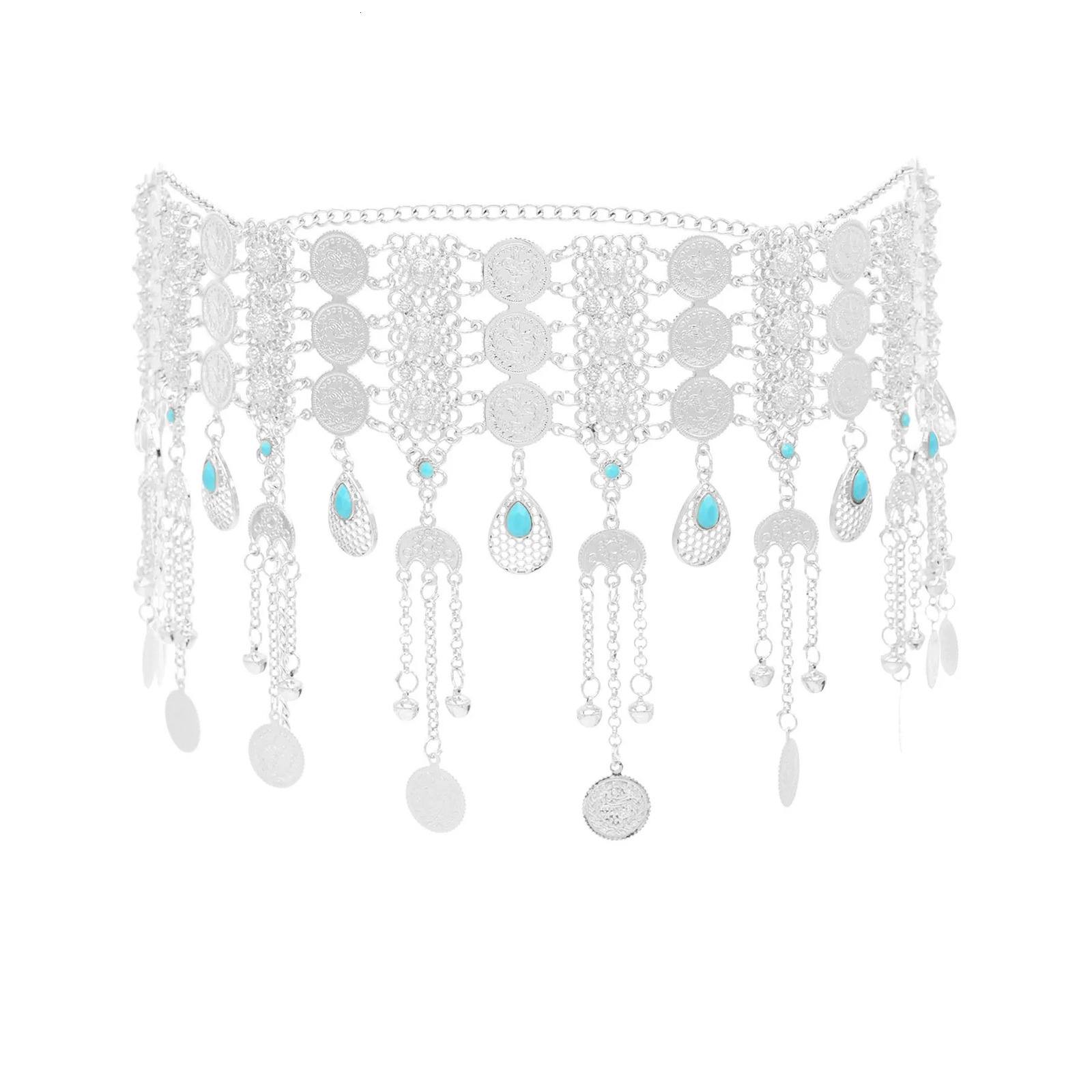 3-row coin long bell tassel moon pendant waist and belly chain gold silver traditional Arab ethnic jewelry accessories gift 250110