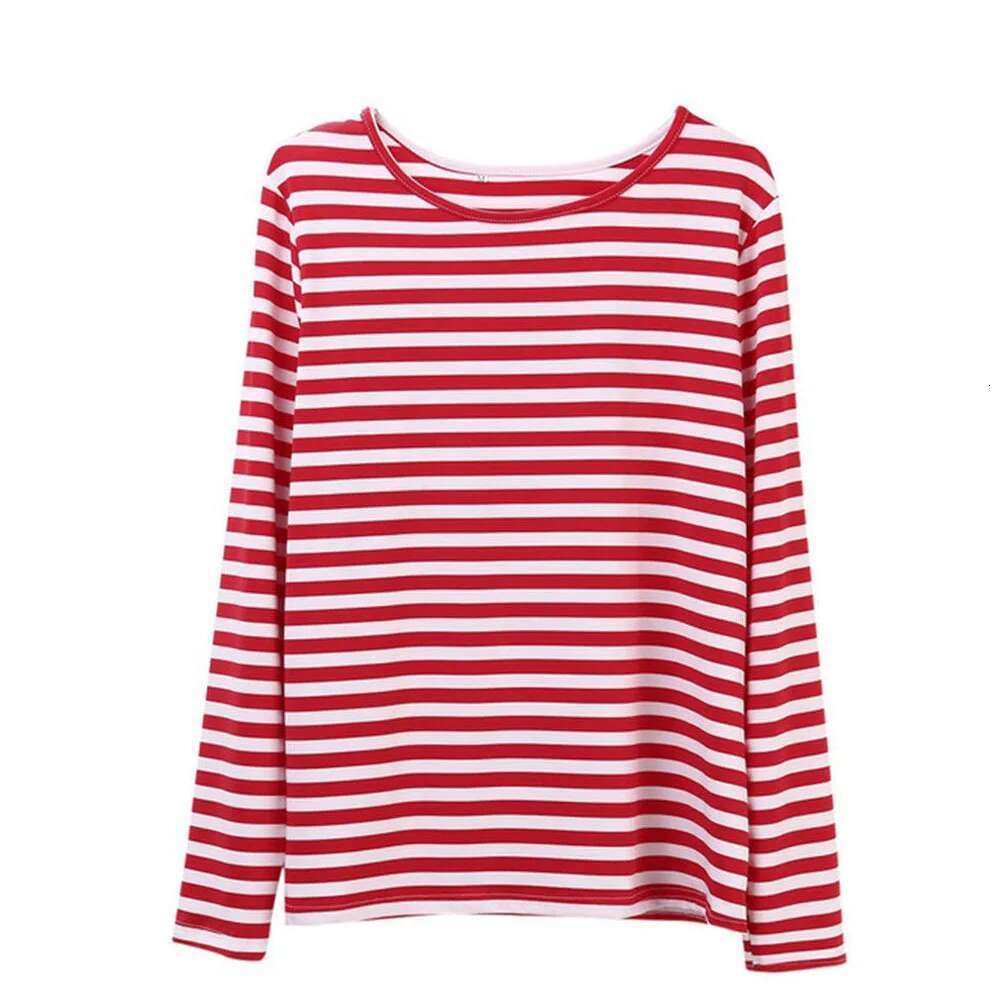 Women's Red And White Striped Long Sleeved T-shirt Loose Casual Shirt Women's Basic Round Neck Top Designer T-shirt Autumn Pullover New 2025