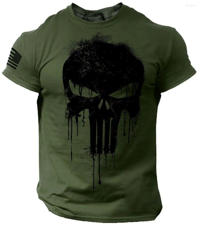 Men's T Shirts Shirt For Men 3D Print Military Patriotic Skull Dropped Oversized Short-Sleeved Sportswear Clothing Top Tees