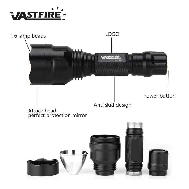 LED tactical hunting flashlight green/red/white USB charging 350LM 600-800 yard range C8 shooting reconnaissance light kitW241227