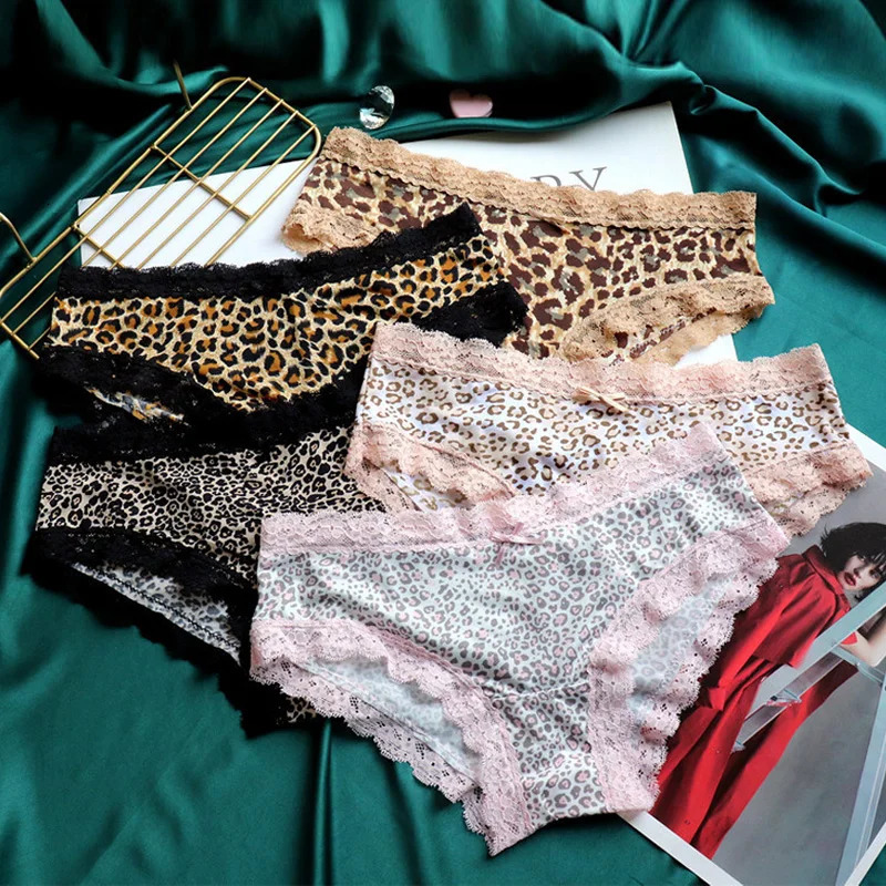 Fashion Womens Briefs Sexy Lace Panties Silk Low-rise Leopard Print for Girl Cotton Crotch Comfortable Lingerie 250114
