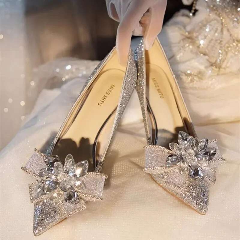 Wedding Shoes For Women Bride High Heels Stiletto Sier Gold Elegant Dress Evening Parties Pointed Toe Designer
