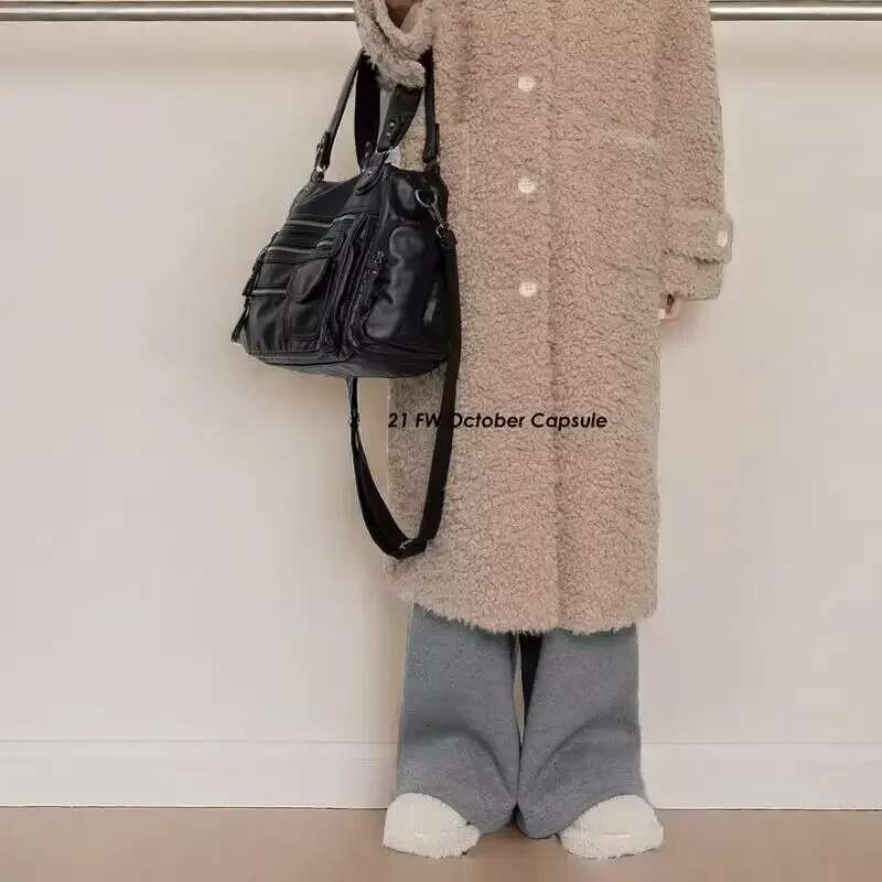 MBTI Gothic Handbags For Women Design Black Punk Underarm Motorcycle Shoulder Fashion Pu Leather Casual Messenger Bag