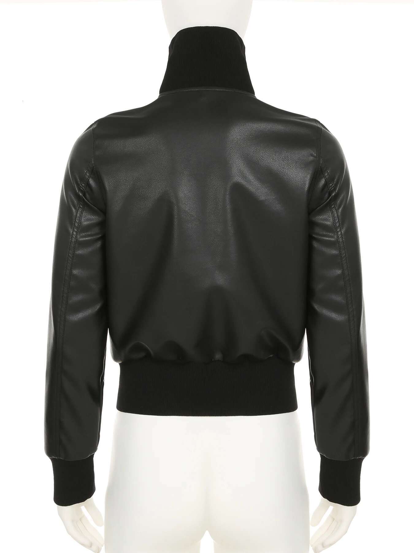 IAMSURE Locomotive Style Solid Pu Leather Jackets Casual Stand Collar Zipper Long Sleeve Coats Women 2024 Autumn Winter Ladies