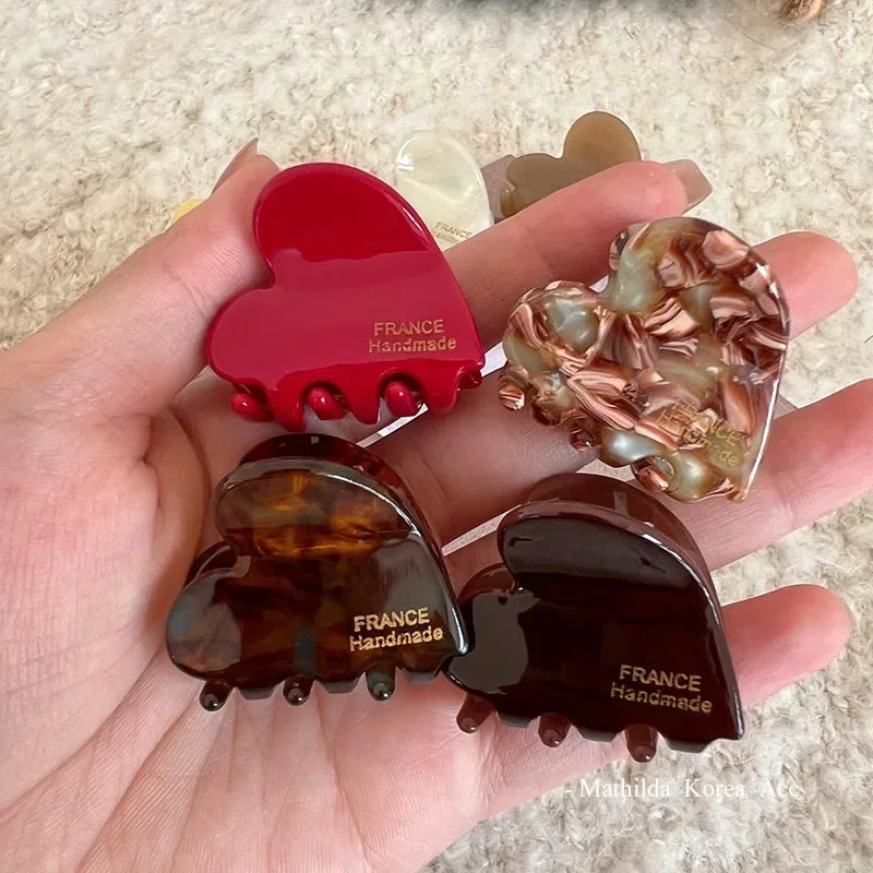 35cm Small Hairclaw Acetate Hair Crabs for Girls Cute Heart Shaped Hairclips Children Women Accessories 250118