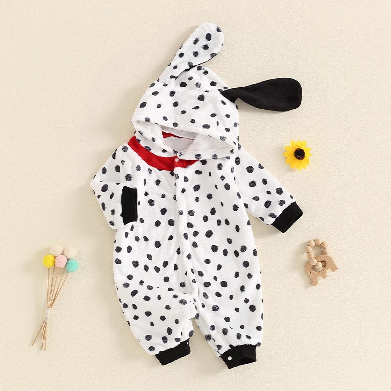 Unisex Baby Girls Boy Dalmatian Costume Halloween Costume Infant Hooded Long Sleeve Button Romper Jumpsuit Outfits 250114