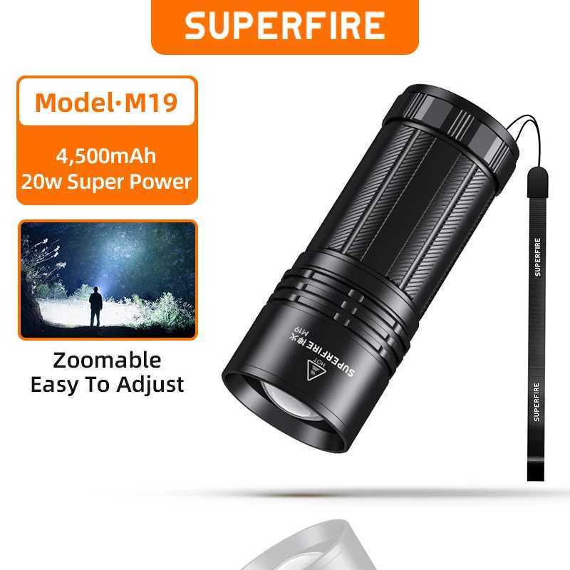 SUPERFIRE M9 20W LED flashlight 750lm with tail light zoom C-type rechargeable flashlight built-in 4500mAh battery camping lightW241227