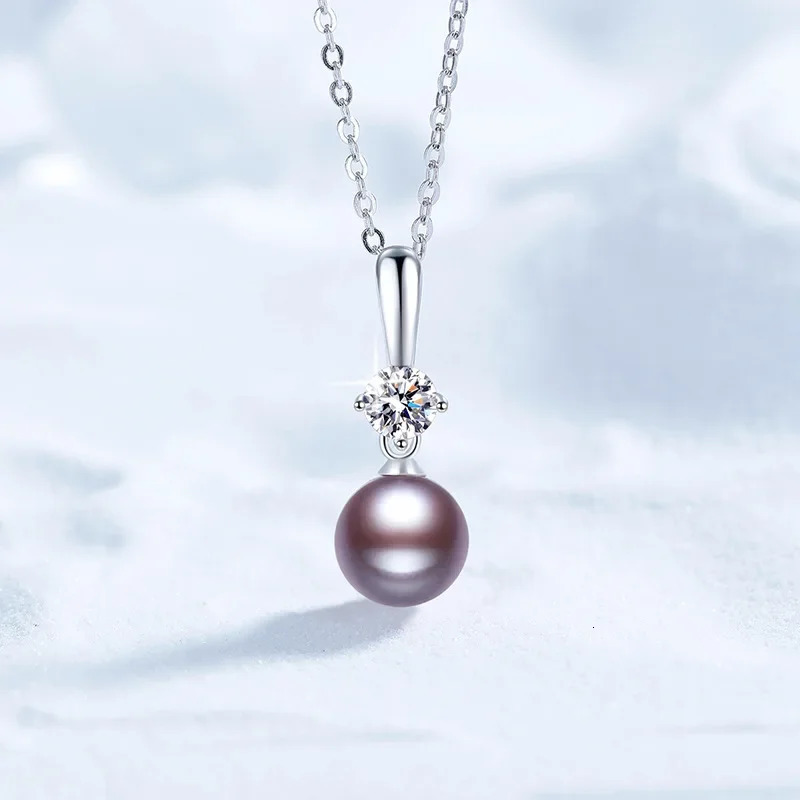 Purple Natural Freshwater Pearls 925 Sterling Silver 05ct D Color Pendant Necklace for Women Sparkling Jewelry 250109