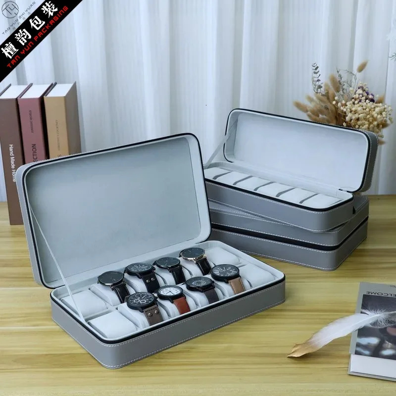 Premium Grey Puleather Watch Box Zip-up Storage Display Box For Watches High-end 6102 Model Wholesale Watch Storage Solutions 250117