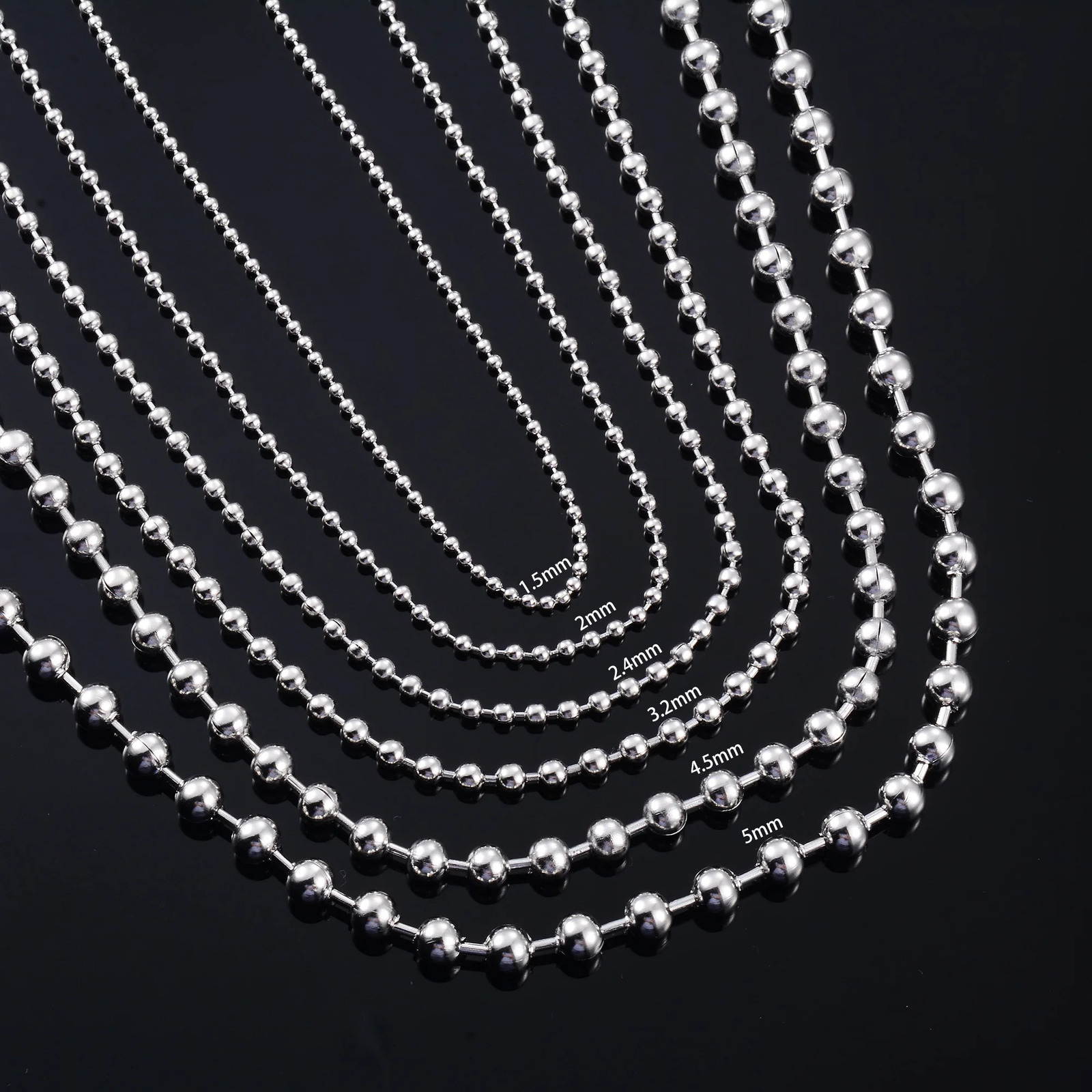 Round Bead Chain on the Neck Rolo Ball Necklace Stainless Steel Jewelry Accessories for Women Men Waterproof Choker Silver Color 250114