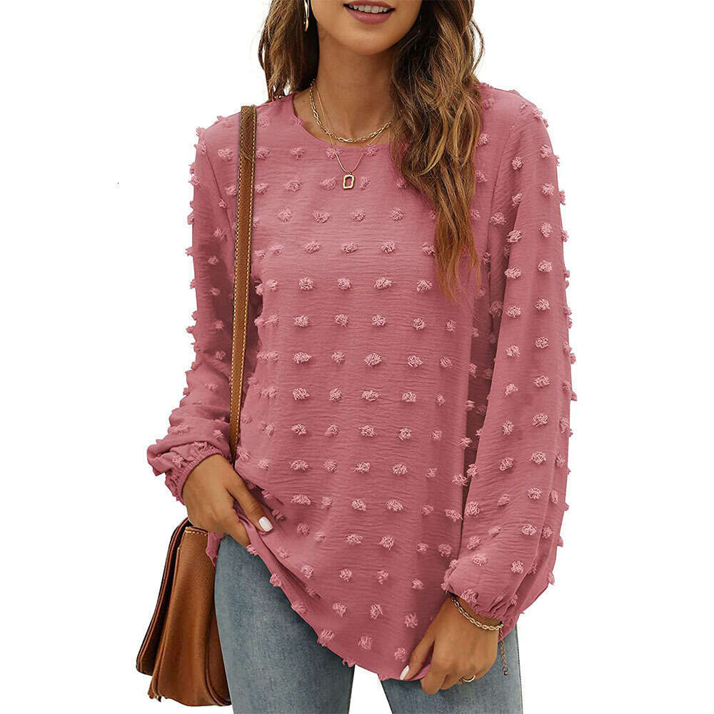 2025 autumn winter popular European and American loose jacquard long sleeved round neck T-shirt top, women's new casual versatile fashion clothin