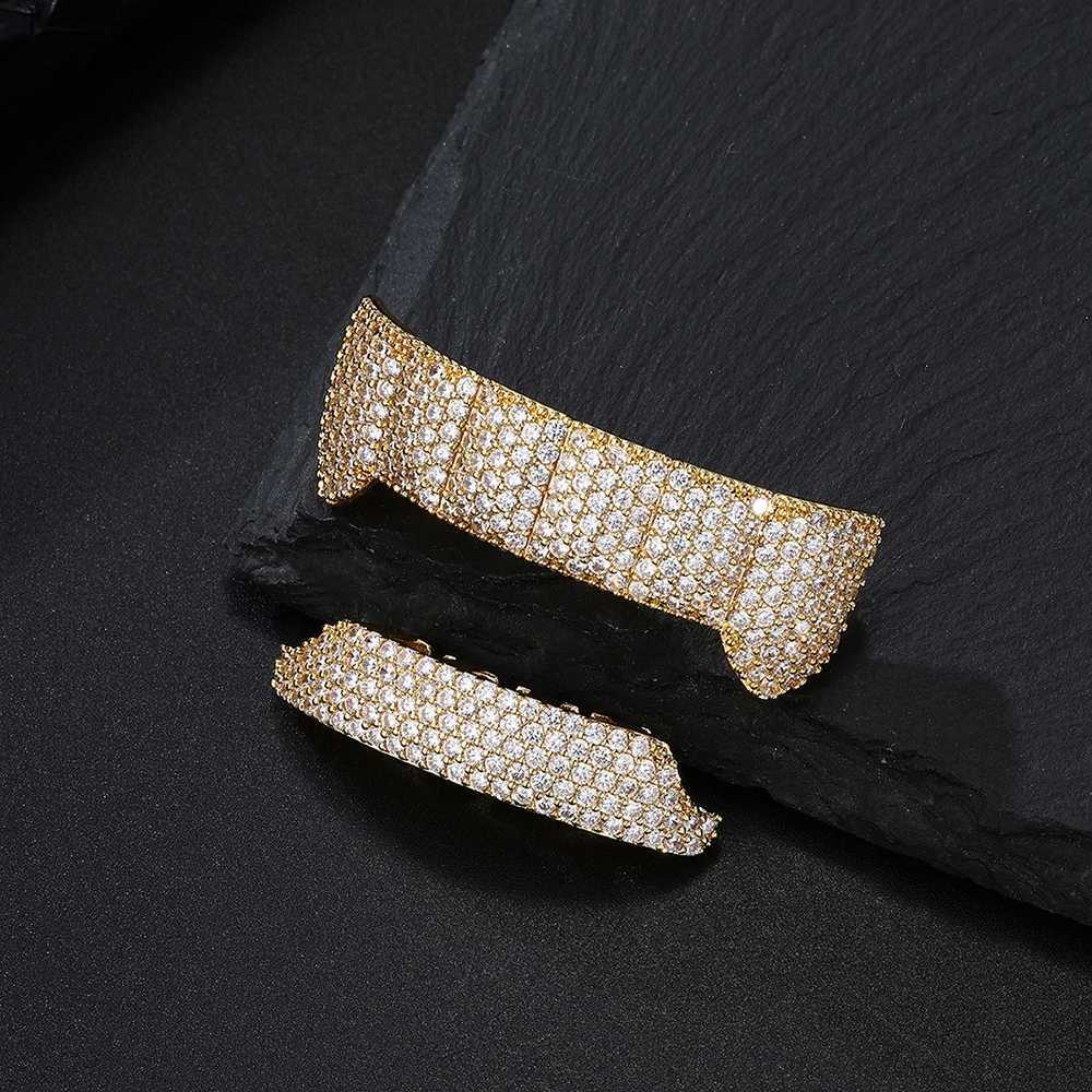 Geometric Heavy CZ Teeth Grillz Caps Cubic Zircon Iced Out Micro Pave Top Bottom Charm Grills For Men Women Hip Hop JewelryXJ250114