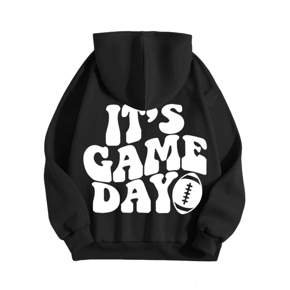 new American hooded letter football printed hoodie sweatshirt loose casual women's trend iins