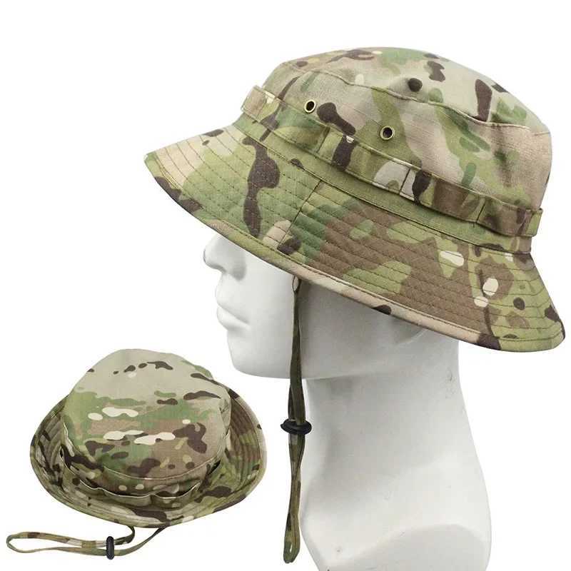 Tactical Boonie Hats Hunting Sun Fishing Hat Outdoor Camouflage Bobb Hiking Fisherman Sniper Ghillie Bucket HatsXJ250116
