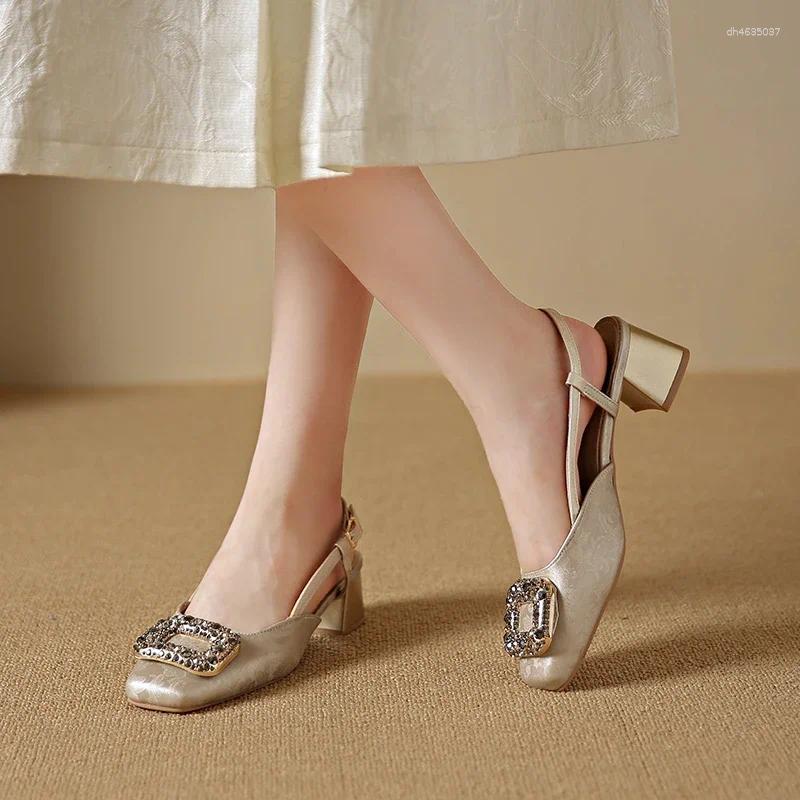 Sandals Lady Sexy Dress Shoes 4cm Mary Jane Snow Crystal Square Toe Pumps In Yellow Beige Black Strange Heeled Back Buckle Strap