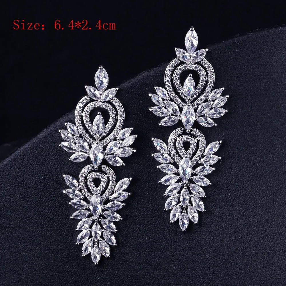 Vintage Wedding Party Jewelry Accessories Gorgeous Flower Cubic Zirconia Big Long Bridal Earring For Women 250117