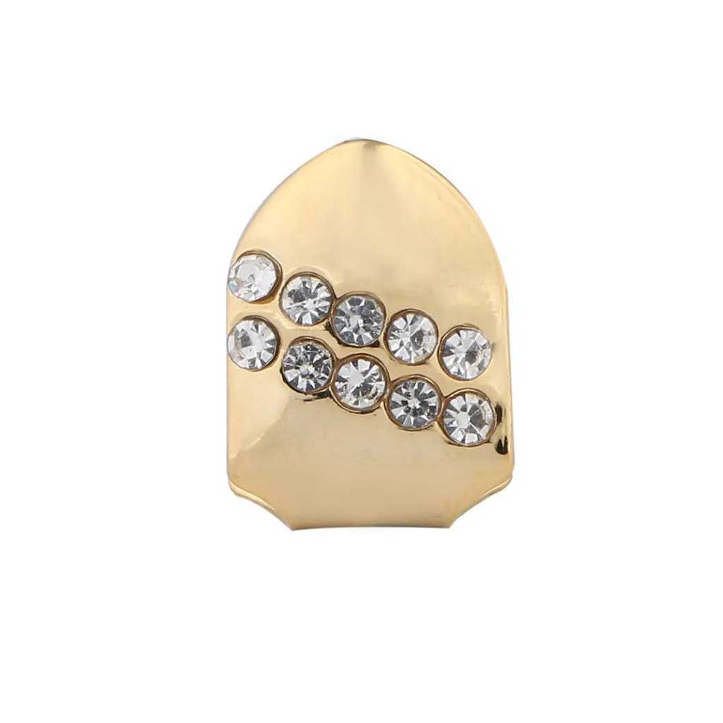 1pc Hip Hop Iced Out Teeth Grillz Gold Plated Dental Grills Rock Tooth Grillz Caps Crystal Teeth Caps Halloween Vampire ToothXJ250114