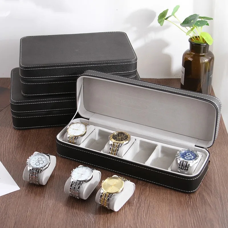 VANSIHO Multiple Colors 6 Slots Exquisite PU Zipper Jewelry Watch Box Leather For Man And Women Travel Display Case 250117